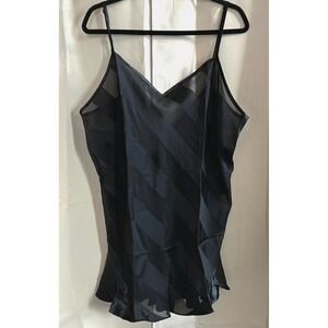 Vtg Avon Womens Cami Top Size 1X Black Satin Sheer Y2K Stripe Whimsigoth 17578x